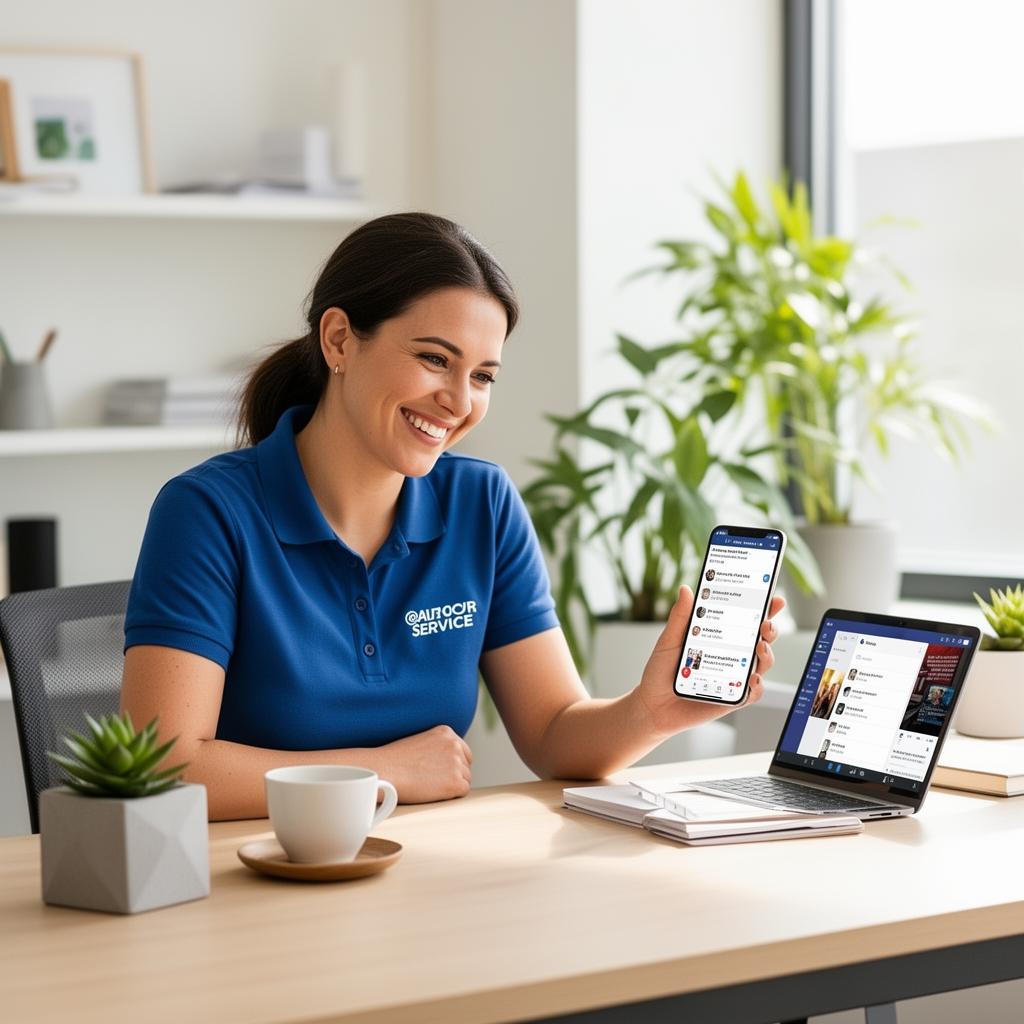 Happy business owner with automated posting
