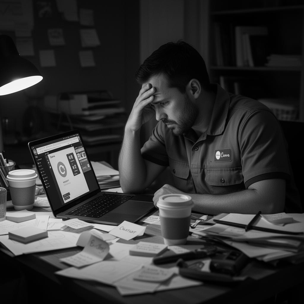 Stressed business owner trying to post